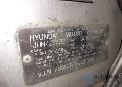2002 Hyundai Santa Fe Gls/Lx from USA, damaged, VIN KM8SC13DX2U318316